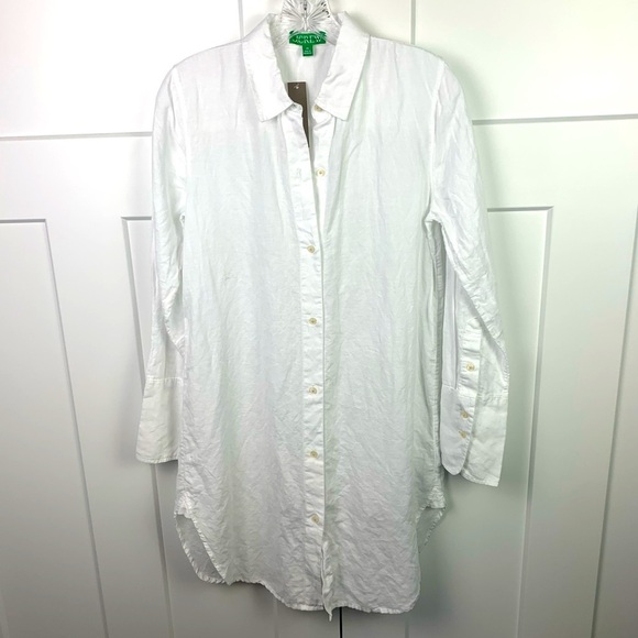 NWT J Crew XS Long Sleeve Button Front Tunic  Blouse White linen Beach Cover - Picture 1 of 7